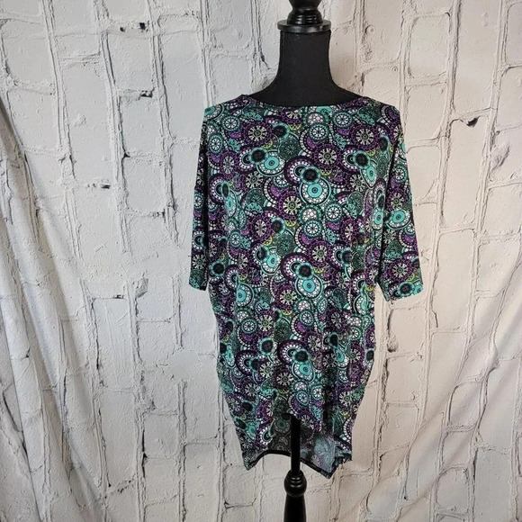 Lularoe Irma Tunic Shirt Hi-Lo Circles Geometric Print Size XS Legging Length - Picture 1 of 7